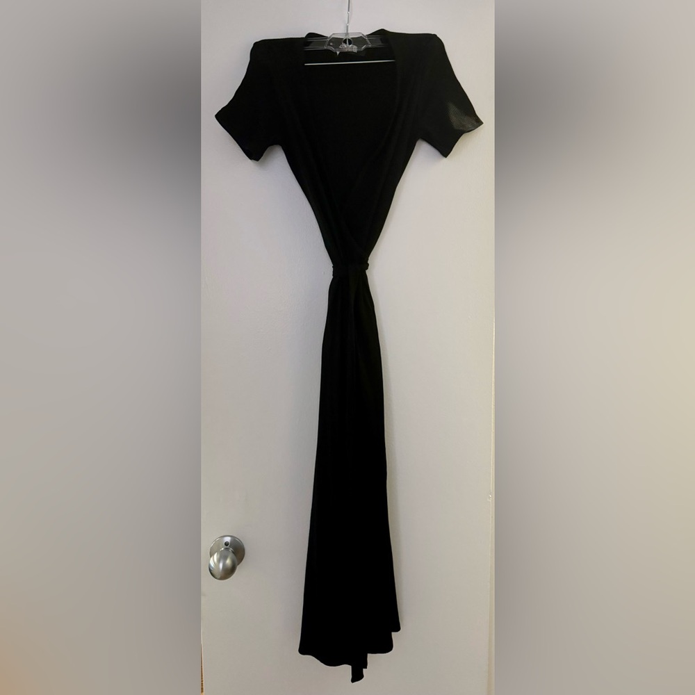 Reformation Black Ribbed Wrap Dress